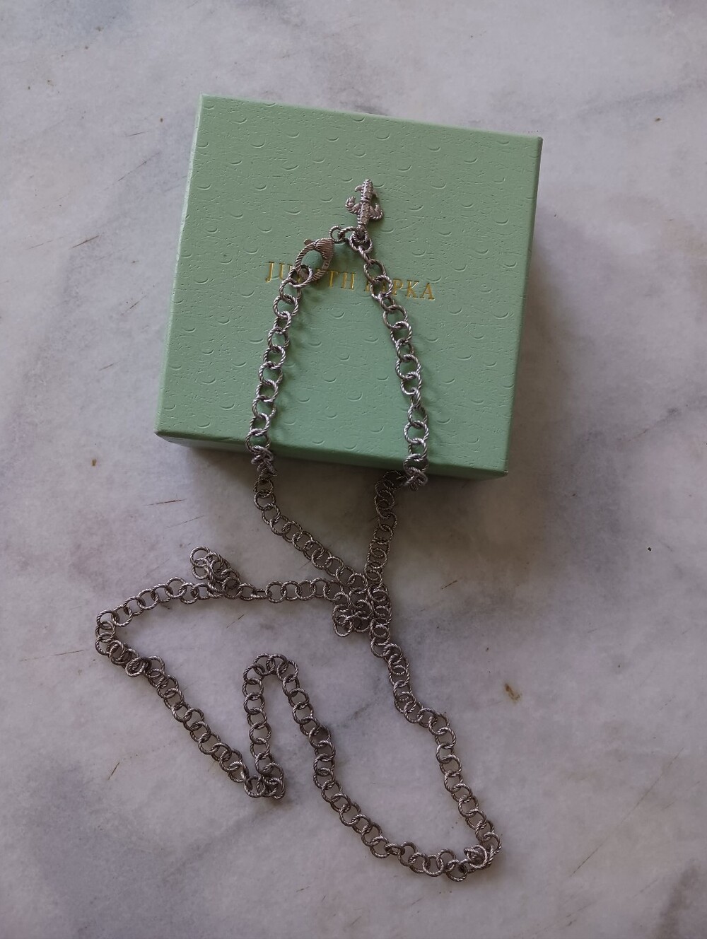 Judith Ripka Sterling Silver Rope Knot Pendant Necklace - Silver, 18" ,With Box